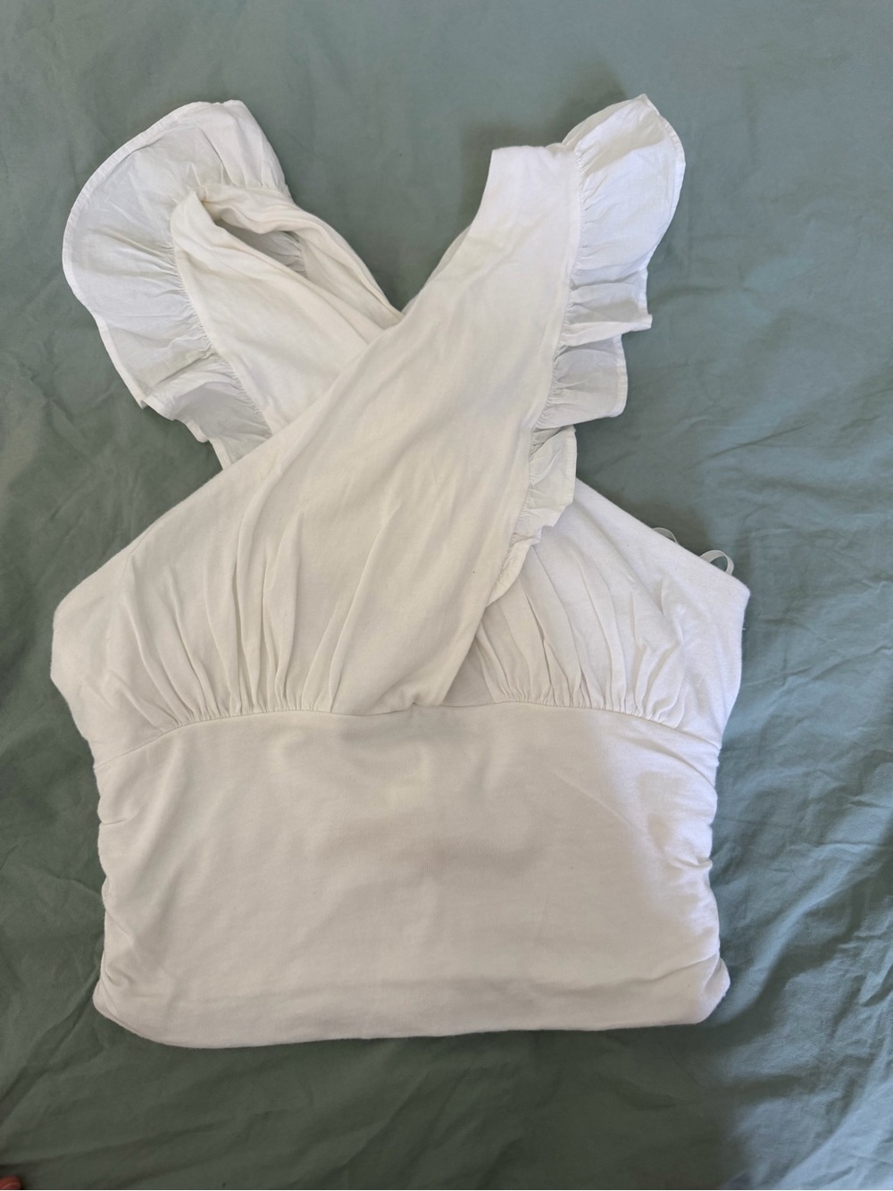 Anthropologie White Ruffle-Strap Tank